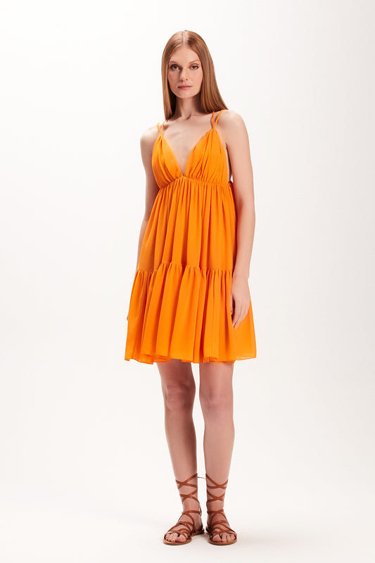 VESTIDO CURTO CAMADAS DECOTE V LARANJA (7972816584931)