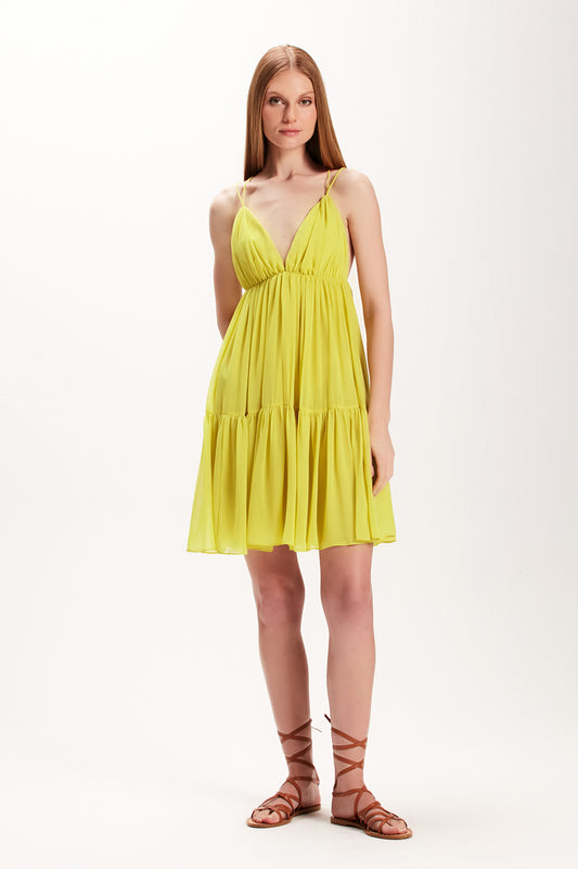 VESTIDO CURTO CAMADAS DECOTE V AMARELO (7972816519395)