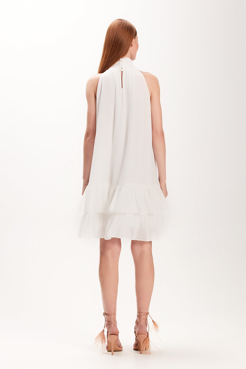 VESTIDO CURTO BABADOS GOLA ALTA OFF WHITE (7972815831267)