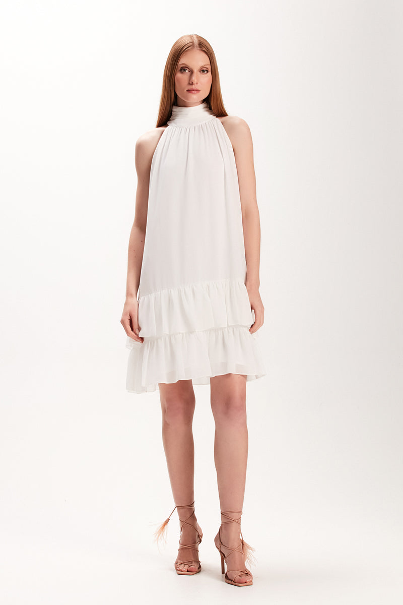 VESTIDO CURTO BABADOS GOLA ALTA OFF WHITE (7972815831267)