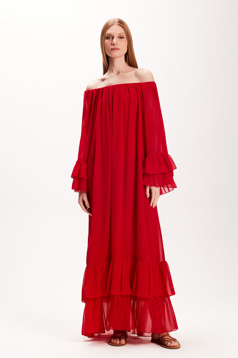 VESTIDO LONGO BABADOS BARRA VERMELHO (7972818321635)
