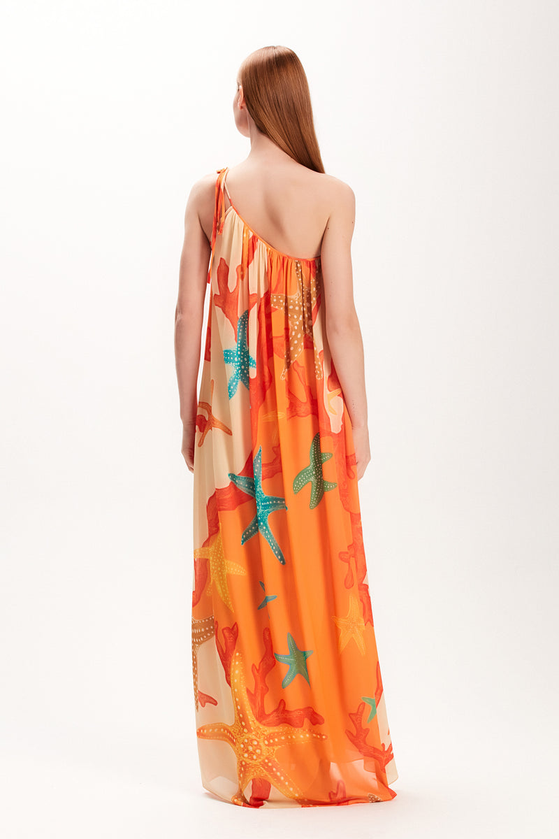 VESTIDO UM OMBRO ESTRELA DO MAR LARANJA (7972819435747)