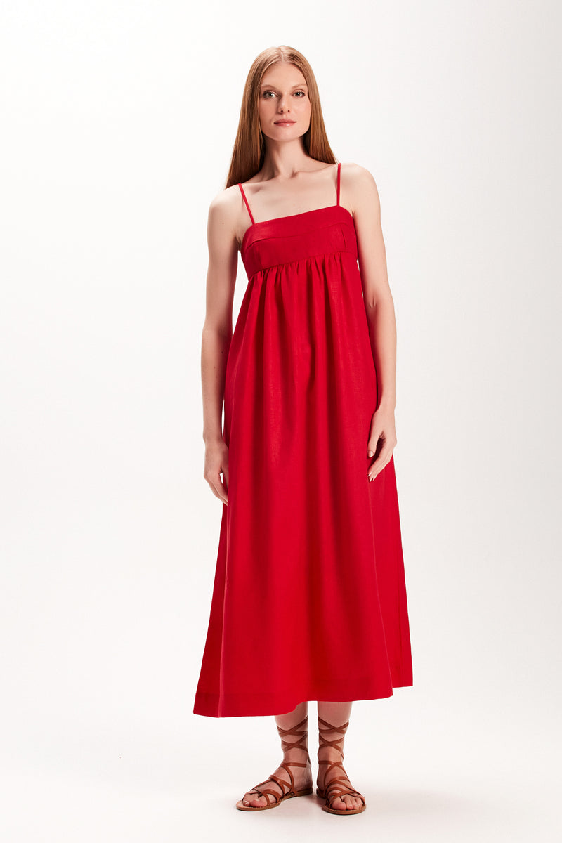 VESTIDO MIDI LINHO RECORTES BUSTO VERMELHO (7972819009763)