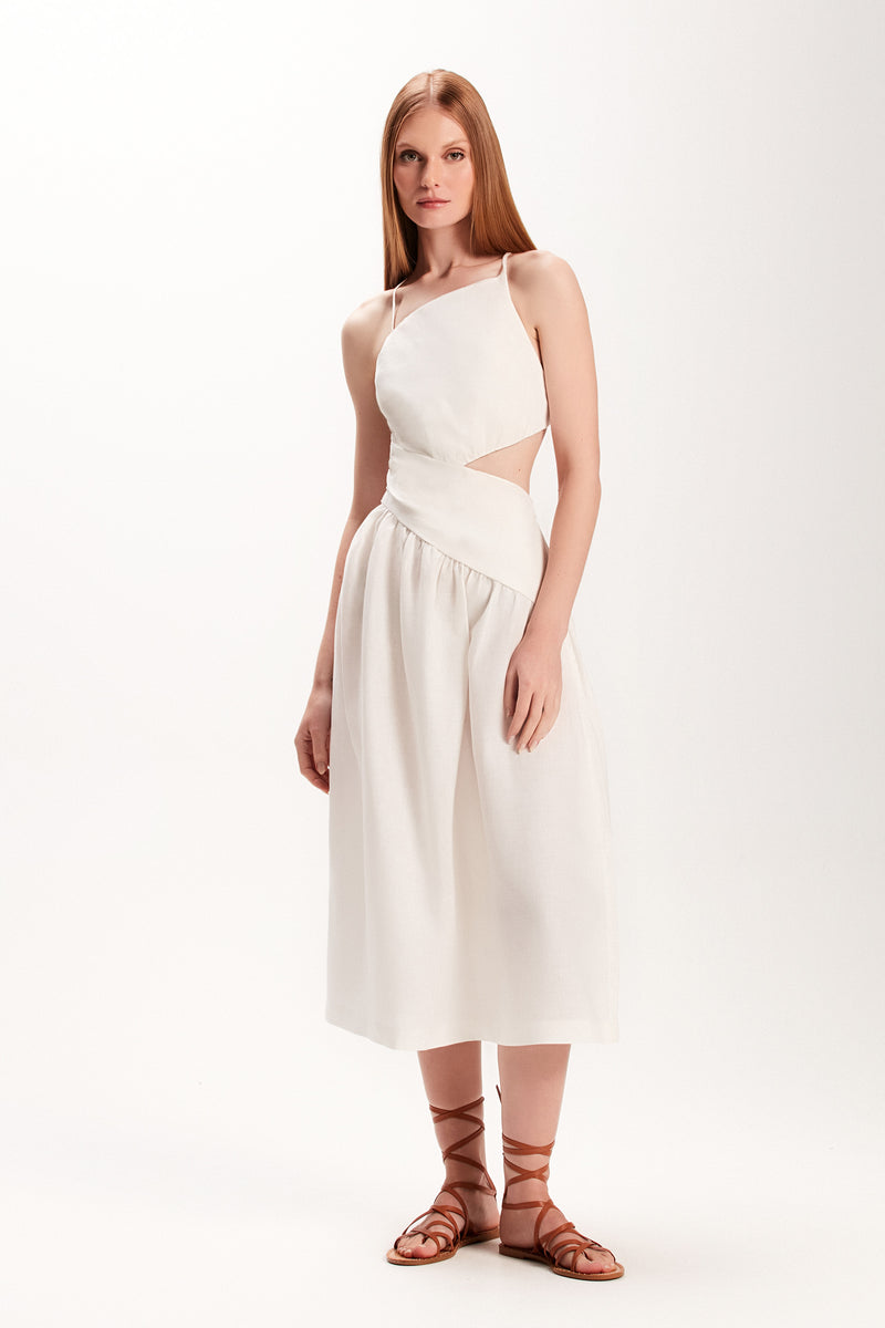 VESTIDO LINHO CORPO DRAPEADO BRANCO (7972817895651)