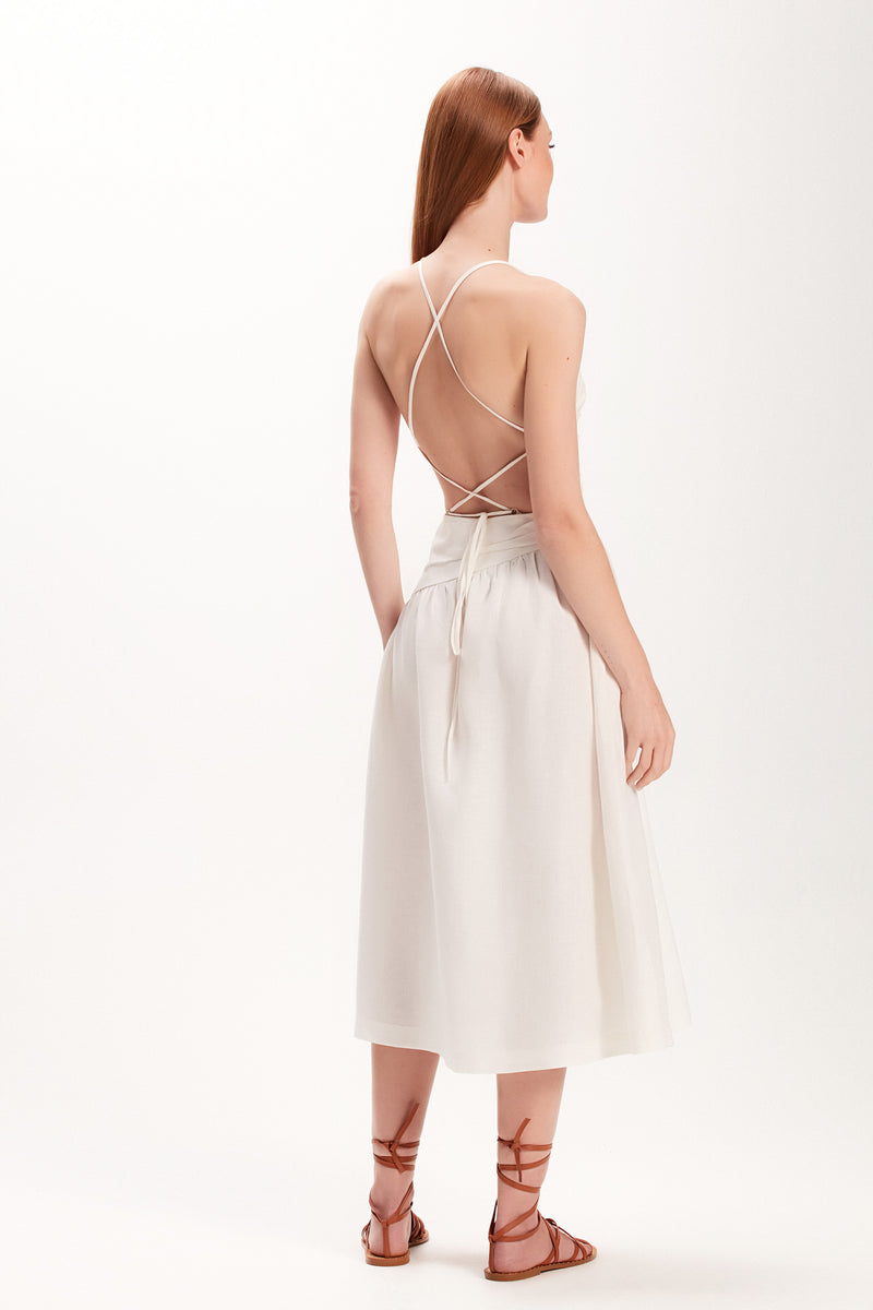 VESTIDO LINHO CORPO DRAPEADO BRANCO (7972817895651)