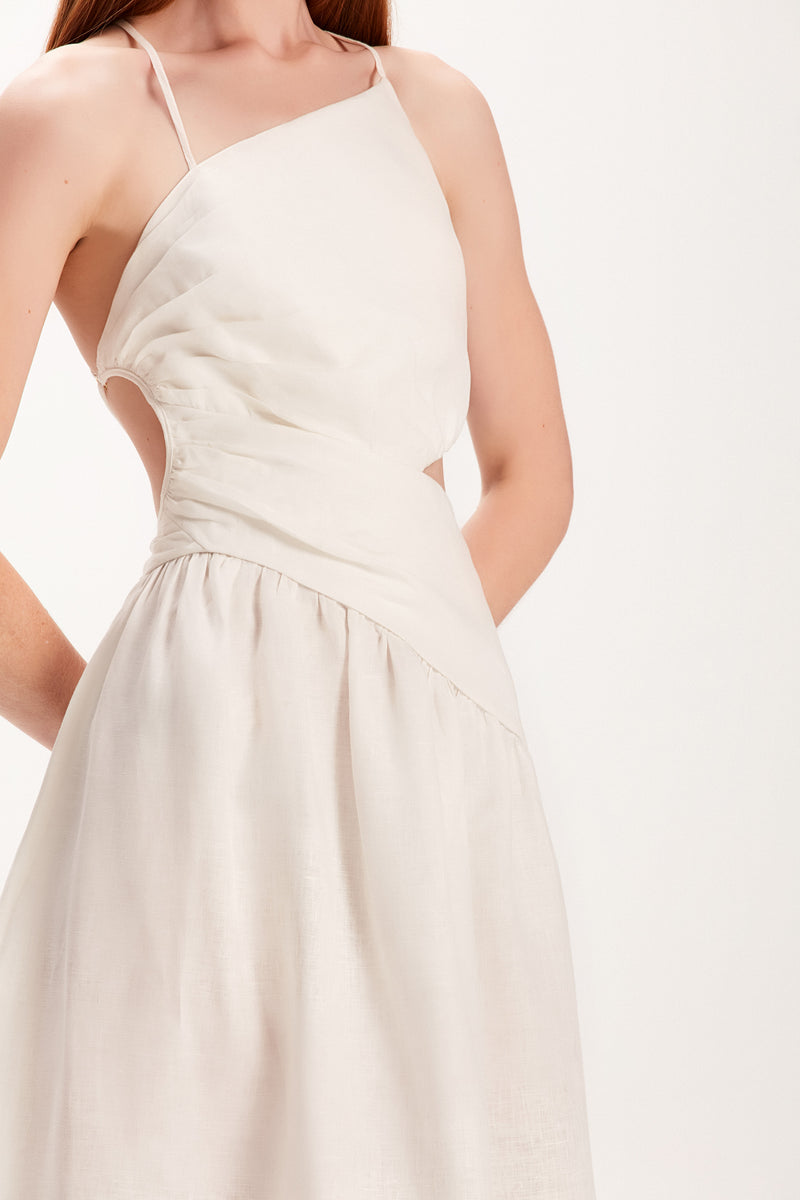 VESTIDO LINHO CORPO DRAPEADO BRANCO (7972817895651)