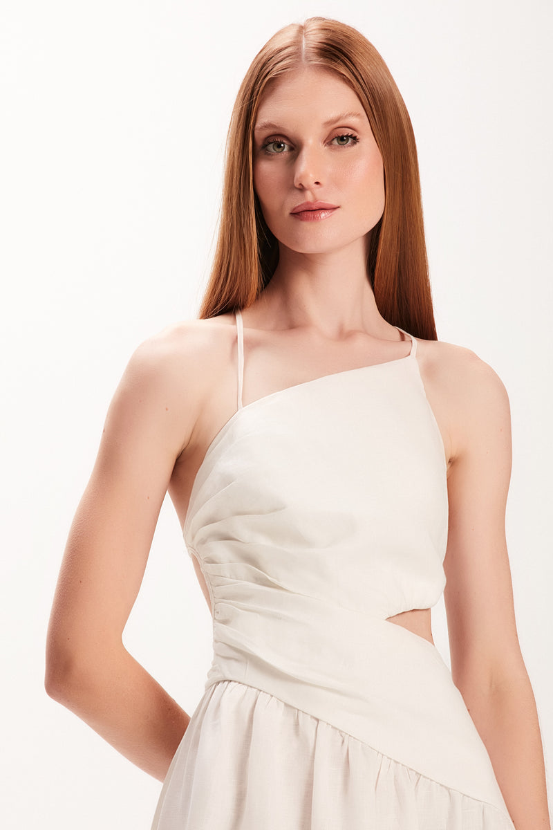VESTIDO LINHO CORPO DRAPEADO BRANCO (7972817895651)