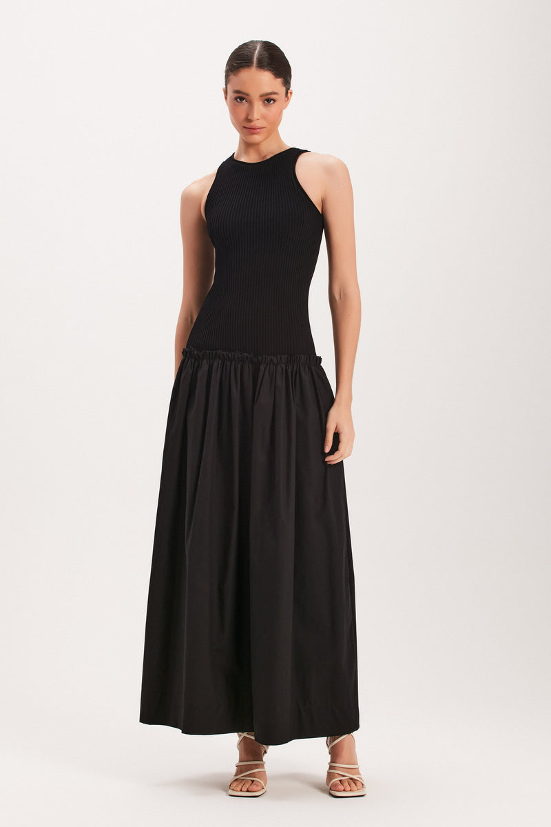 VESTIDO REGATA TRICOT SAIA TRICOLINE PRETO (8003072491747)