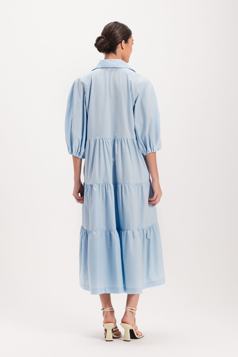 VESTIDO CAMADAS AMPLO DECOTE V TRICOLINE AZUL (8003072065763)