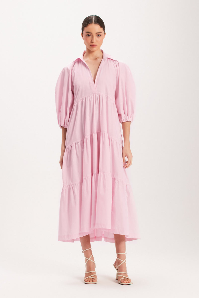 VESTIDO CAMADAS AMPLO DECOTE V TRICOLINE ROSA (8003072131299)