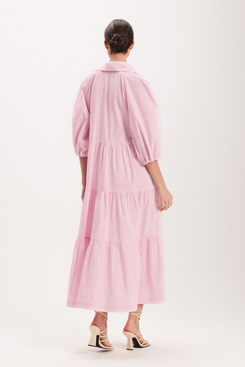 VESTIDO CAMADAS AMPLO DECOTE V TRICOLINE ROSA (8003072131299)