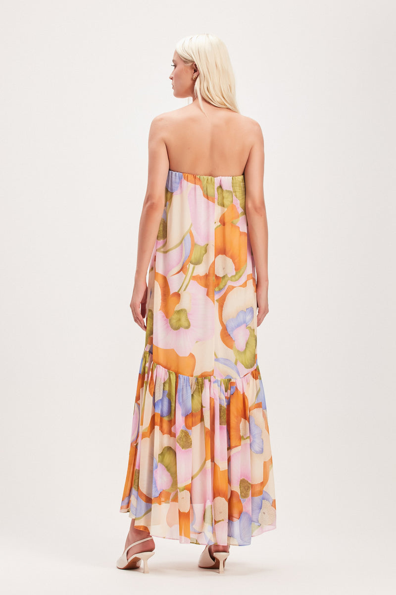 VESTIDO LONGO TOMARA QUE CAIA BABADO ESTAMPA FLORAL CLARA (8030304141539)