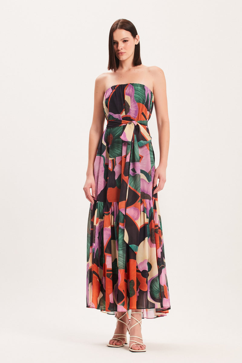 VESTIDO LONGO TOMARA QUE CAIA BABADO ESTAMPA FLORAL ESCURA (8030304207075)