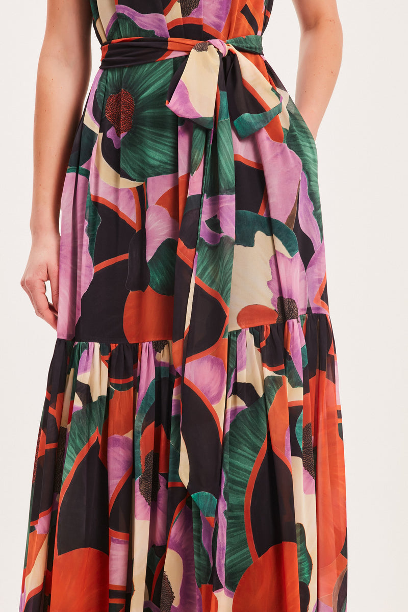 VESTIDO LONGO TOMARA QUE CAIA BABADO ESTAMPA FLORAL ESCURA (8030304207075)