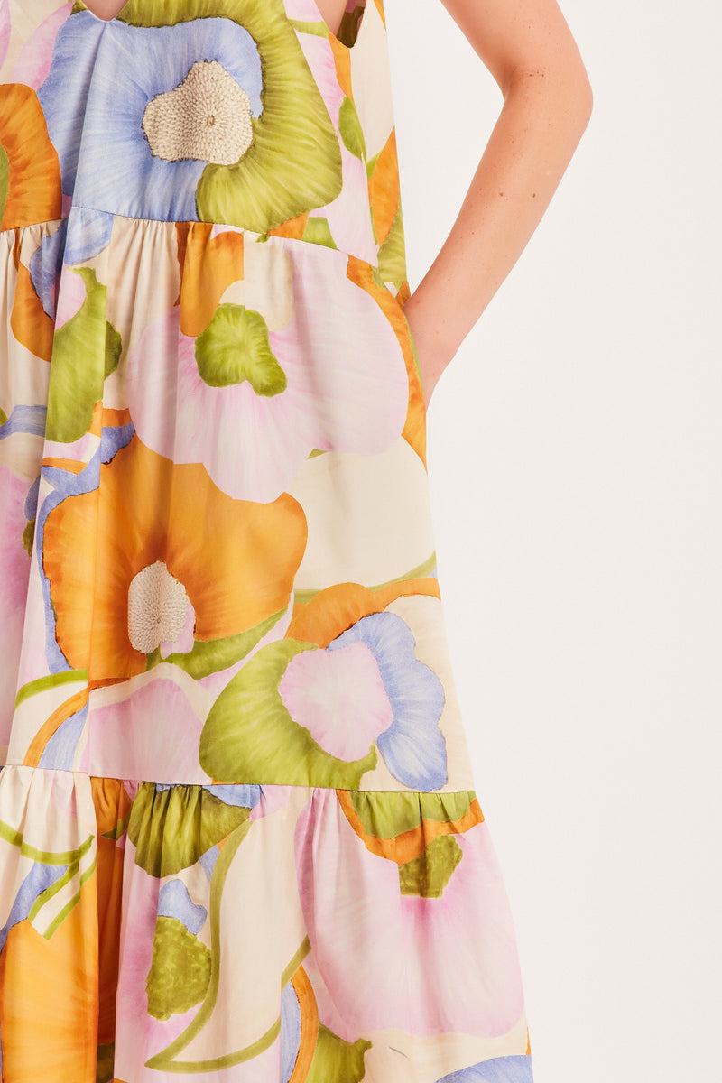 VESTIDO LONGO ALÇAS CAMADAS TRICOLINE ESTAMPA FLORAL CLARA (8030303191267)
