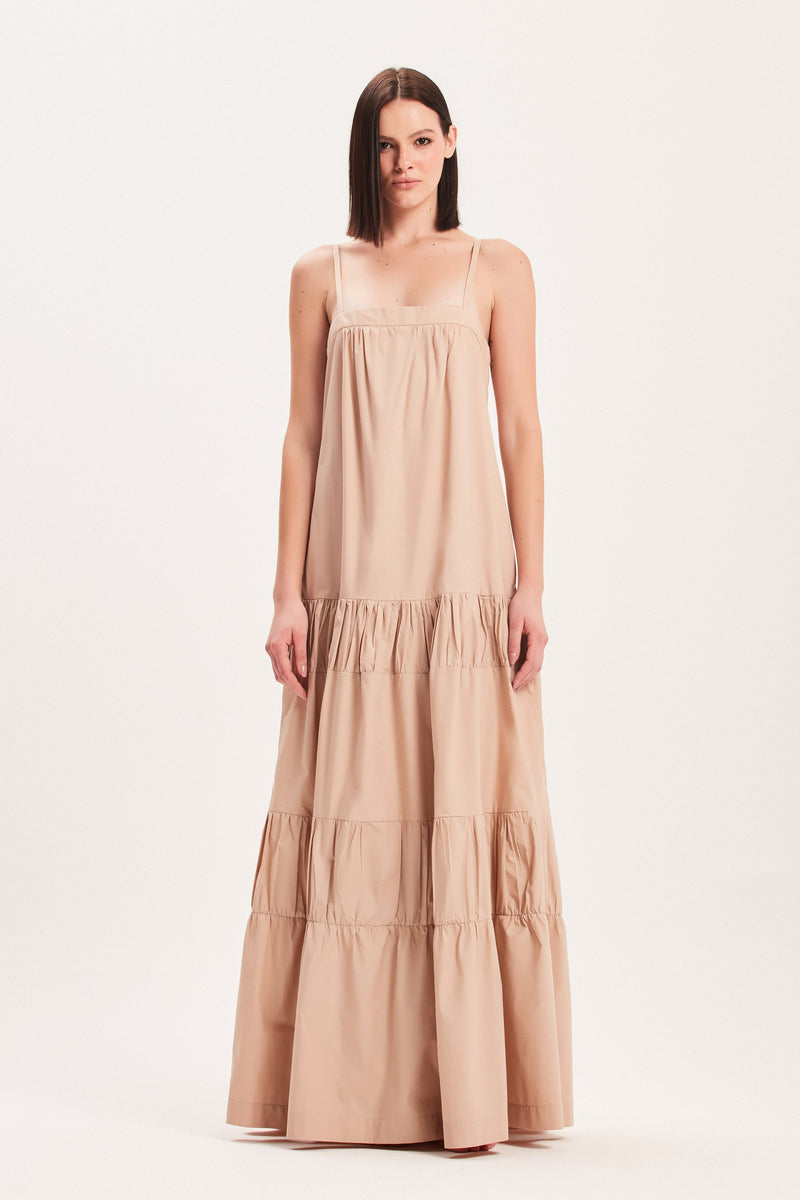 VESTIDO LONGO ALÇAS TRICOLINE CARAMELO (8030303453411)