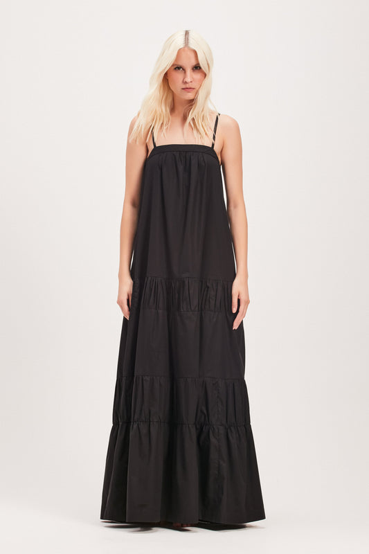 VESTIDO LONGO ALÇAS TRICOLINE PRETO (8030303584483)