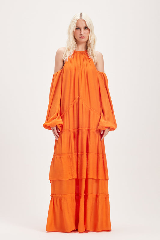 VESTIDO LONGO AMPLO CAMADAS LARANJA (8030303846627)
