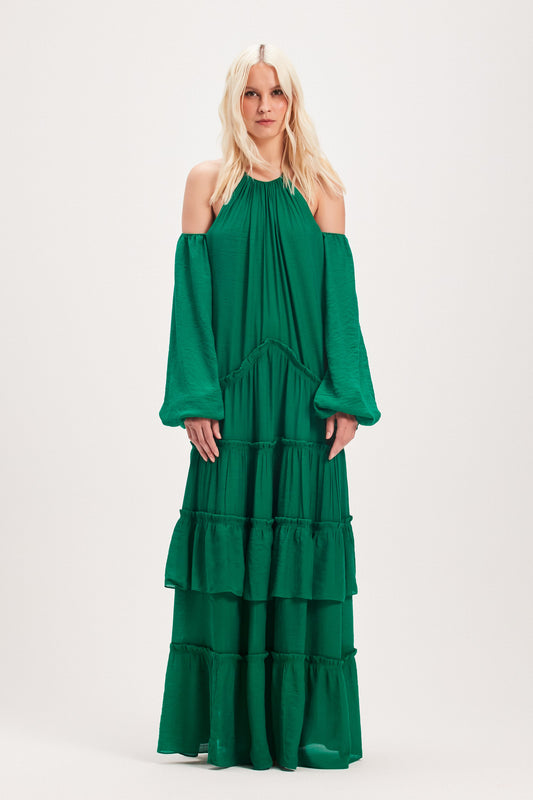 VESTIDO LONGO AMPLO CAMADAS VERDE (8030304076003)