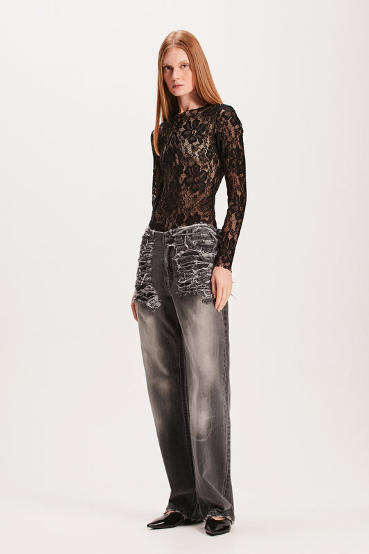 CALÇA JEANS DESTROYED PRETA (8049933025507)