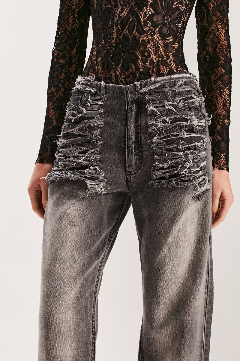 CALÇA JEANS DESTROYED PRETA (8049933025507)