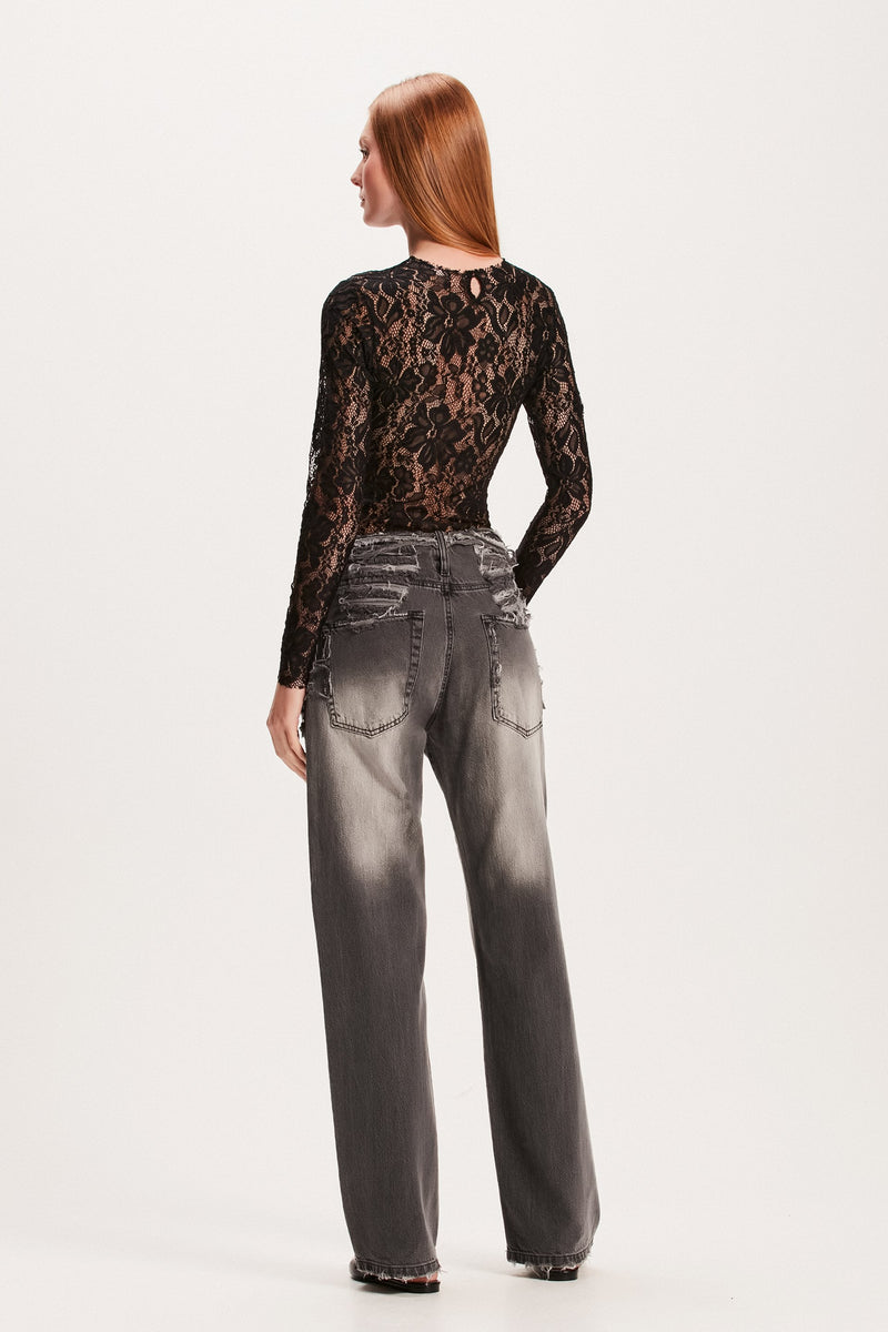 CALÇA JEANS DESTROYED PRETA (8049933025507)