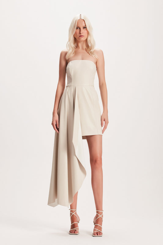 VESTIDO TOMARA QUE CAIA ASSIMÉTRICO PU OFF WHITE (8049936171235)