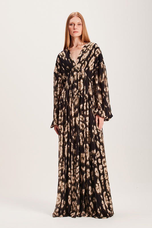 VESTIDO LONGO AMPLO ONÇA PRETO (8066583822563)