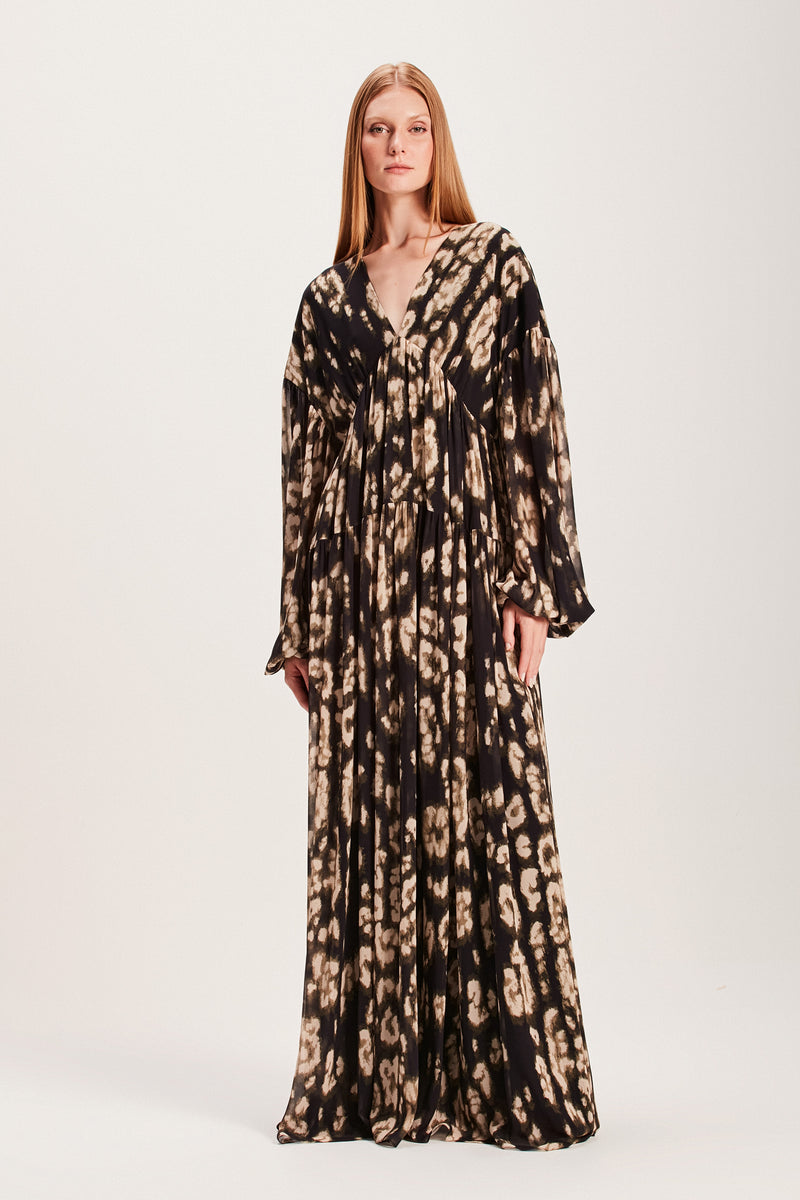 VESTIDO LONGO AMPLO ONÇA PRETO (8066583822563)