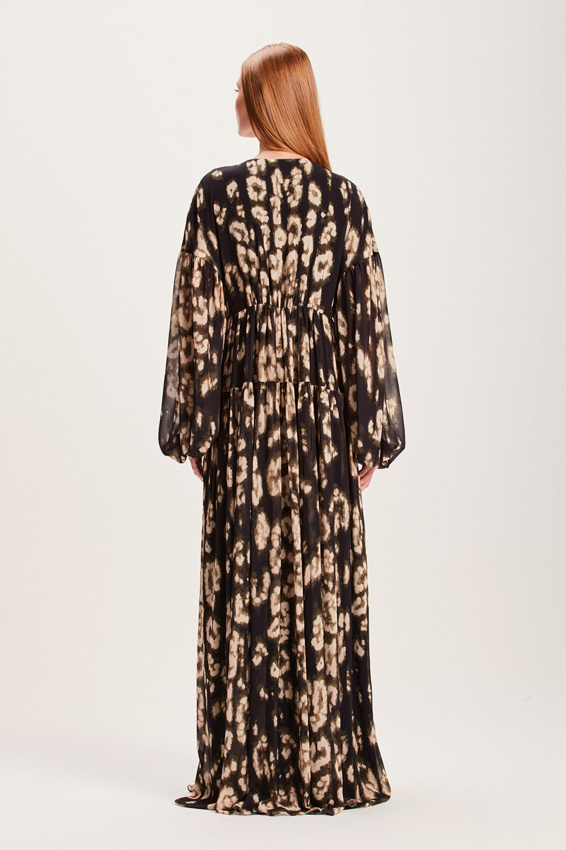 VESTIDO LONGO AMPLO ONÇA PRETO (8066583822563)