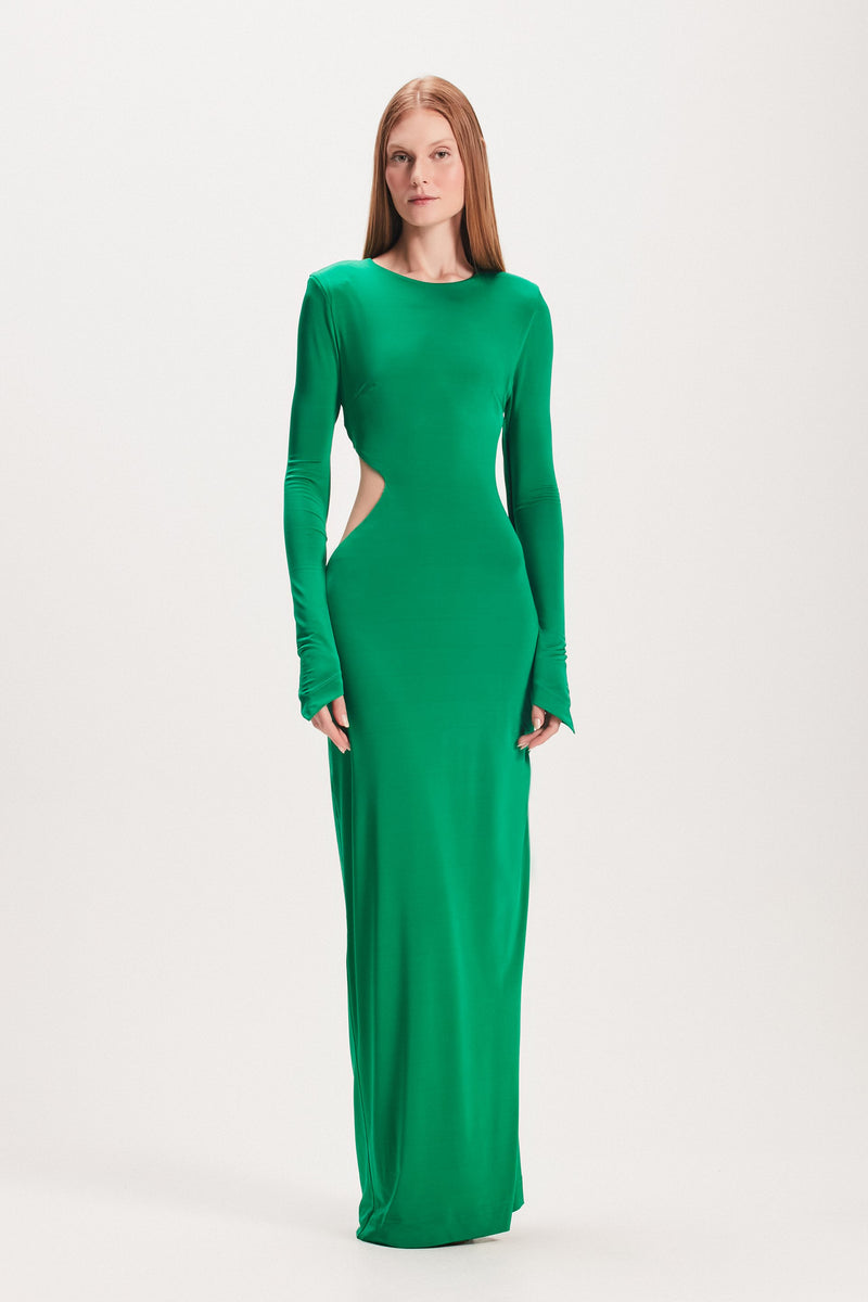 VESTIDO LONGO JERSEY ABERTURA LATERAL VERDE (8049935352035)