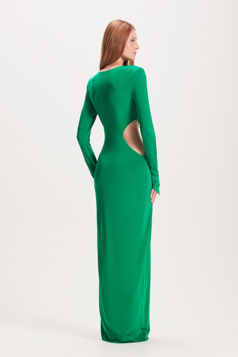 VESTIDO LONGO JERSEY ABERTURA LATERAL VERDE (8049935352035)