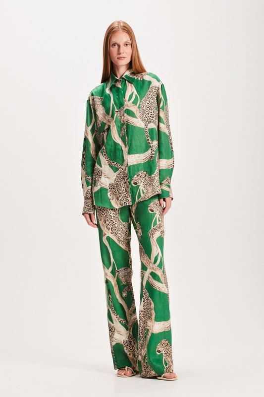 CALÇA LINHO ESTAMPA ONÇA VERDE (8049933418723)