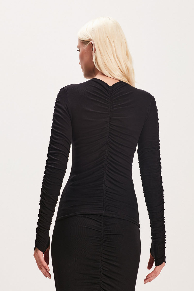 BLUSA DRAPEADA MALHA MANGA LONGA PRETA (8049932009699)