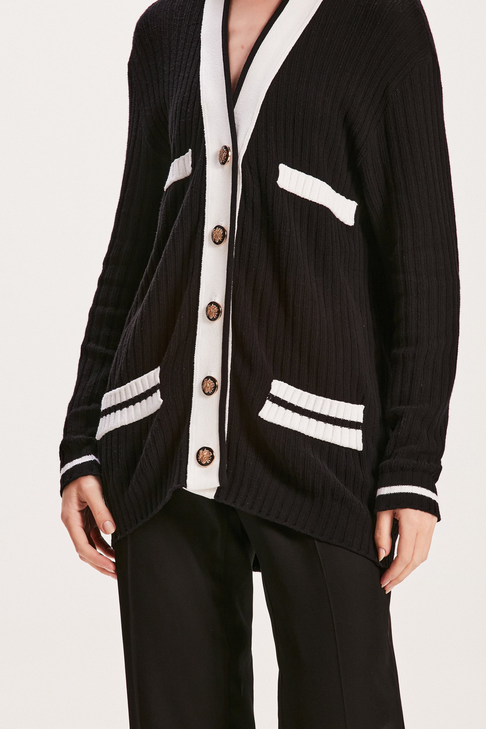 Y-3　U TECK KNIT CARDIGAN(BLACK/ECRU) CARDIGAN TRICOT PRETO E OFF WHITE – TIG STORE