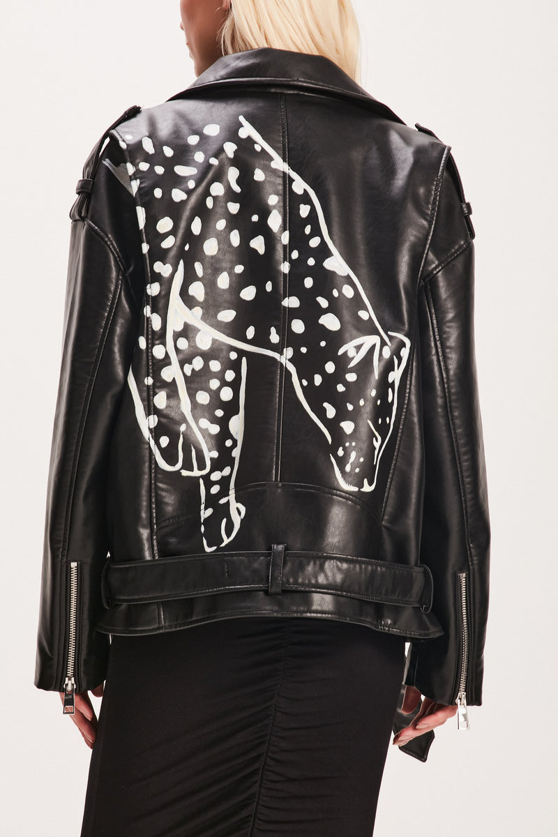 JAQUETA PERFECTO OVERSIZED PU PRETA ONÇA – TIG STORE