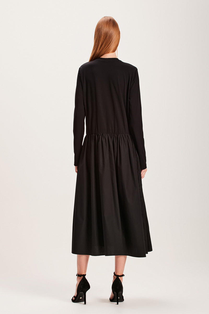 VESTIDO CORPO VISCOLYCRA E SAIA TRICOLINE PRETO (8066583494883)