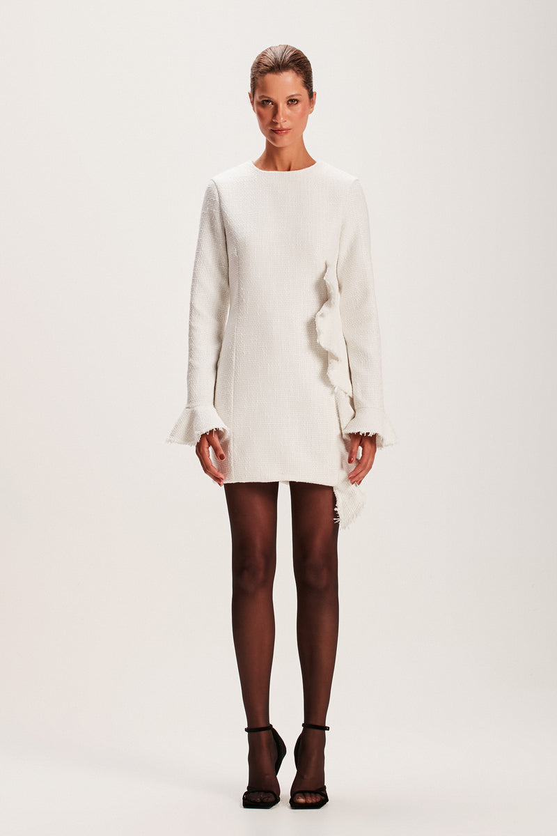 VESTIDO CURTO MANGA LONGA TWEED OFF WHITE (8066583560419)