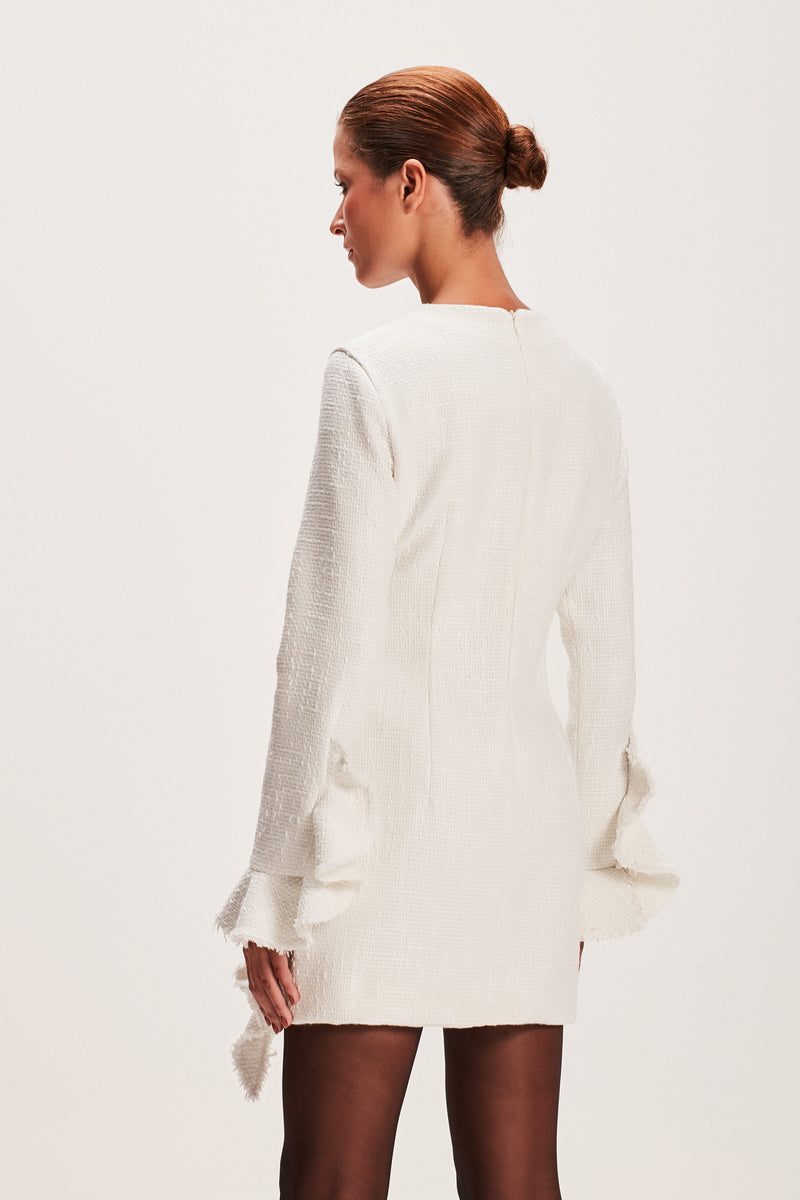VESTIDO CURTO MANGA LONGA TWEED OFF WHITE (8066583560419)