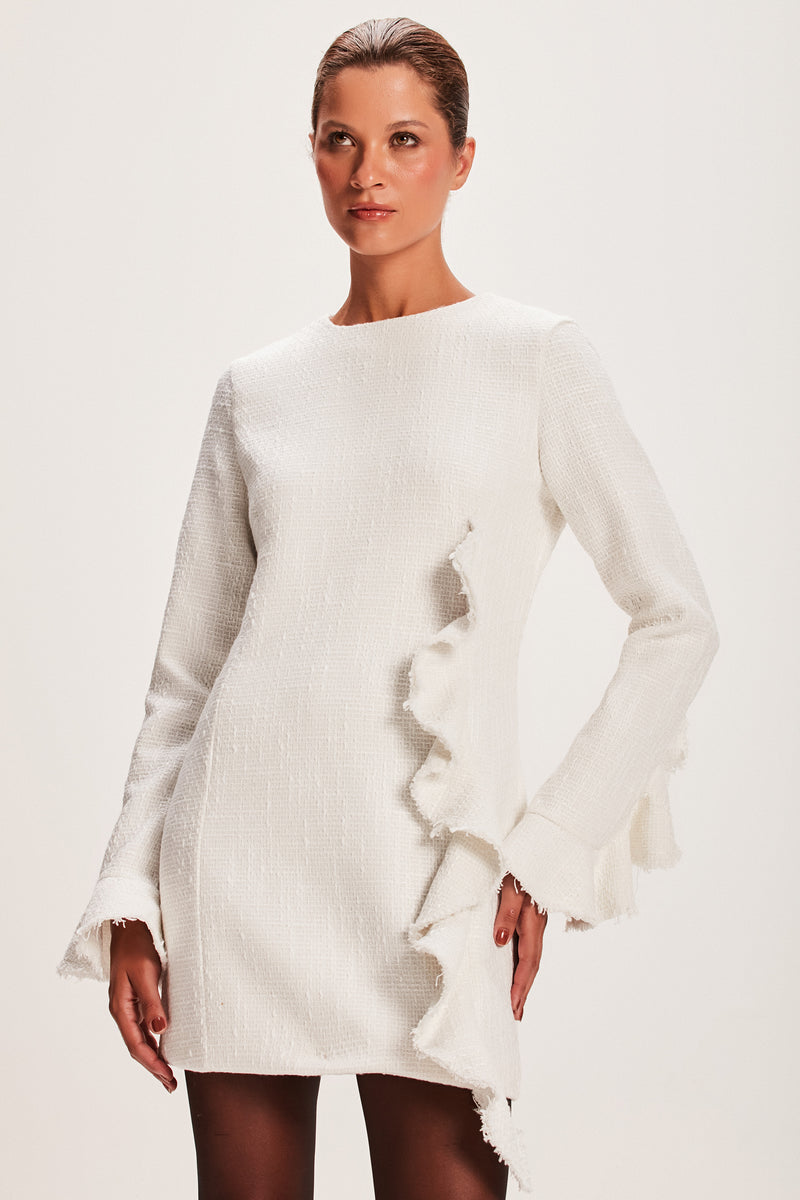 VESTIDO CURTO MANGA LONGA TWEED OFF WHITE (8066583560419)