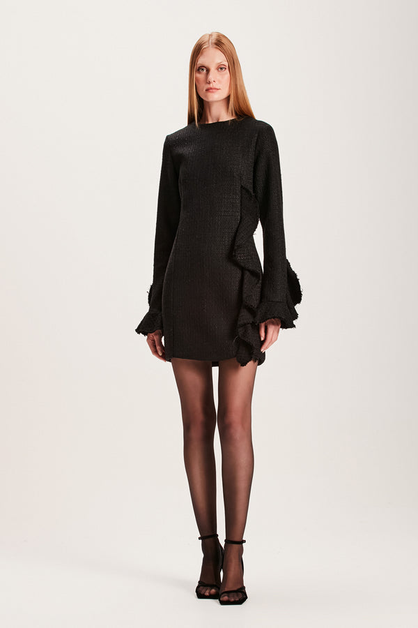 VESTIDO CURTO MANGA LONGA TWEED PRETO (8066583625955)