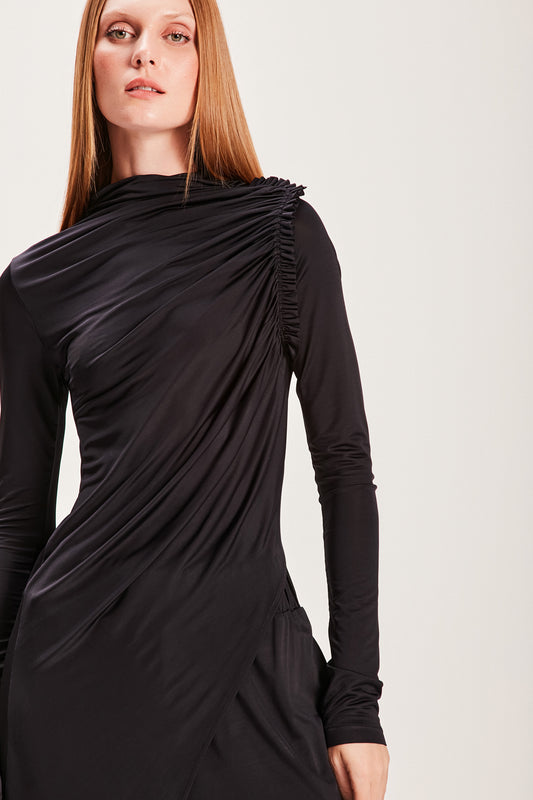 BLUSA JERSEY ASSIMÉTRICA MANGA LONGA PRETA (8066580349155)