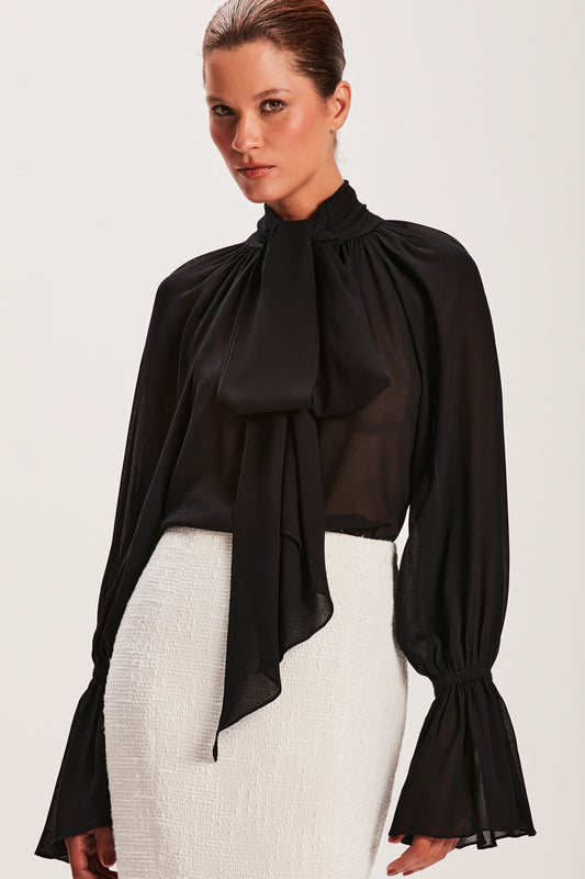 CAMISA GEORGETE LAÇO PRETA (8066582085859)