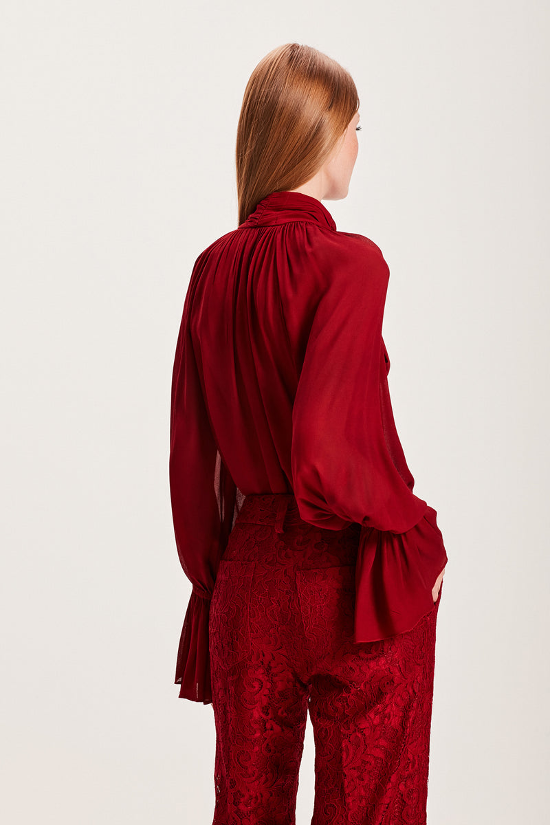 CAMISA GEORGETE LAÇO BORDÔ TINTURADA (8066582053091)