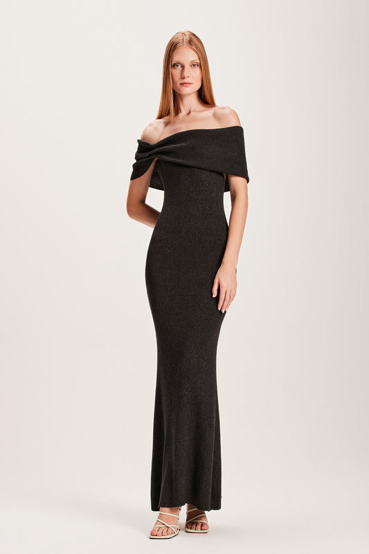 VESTIDO LONGO TRICOT OMBRO A OMBRO CINZA (8066583920867)