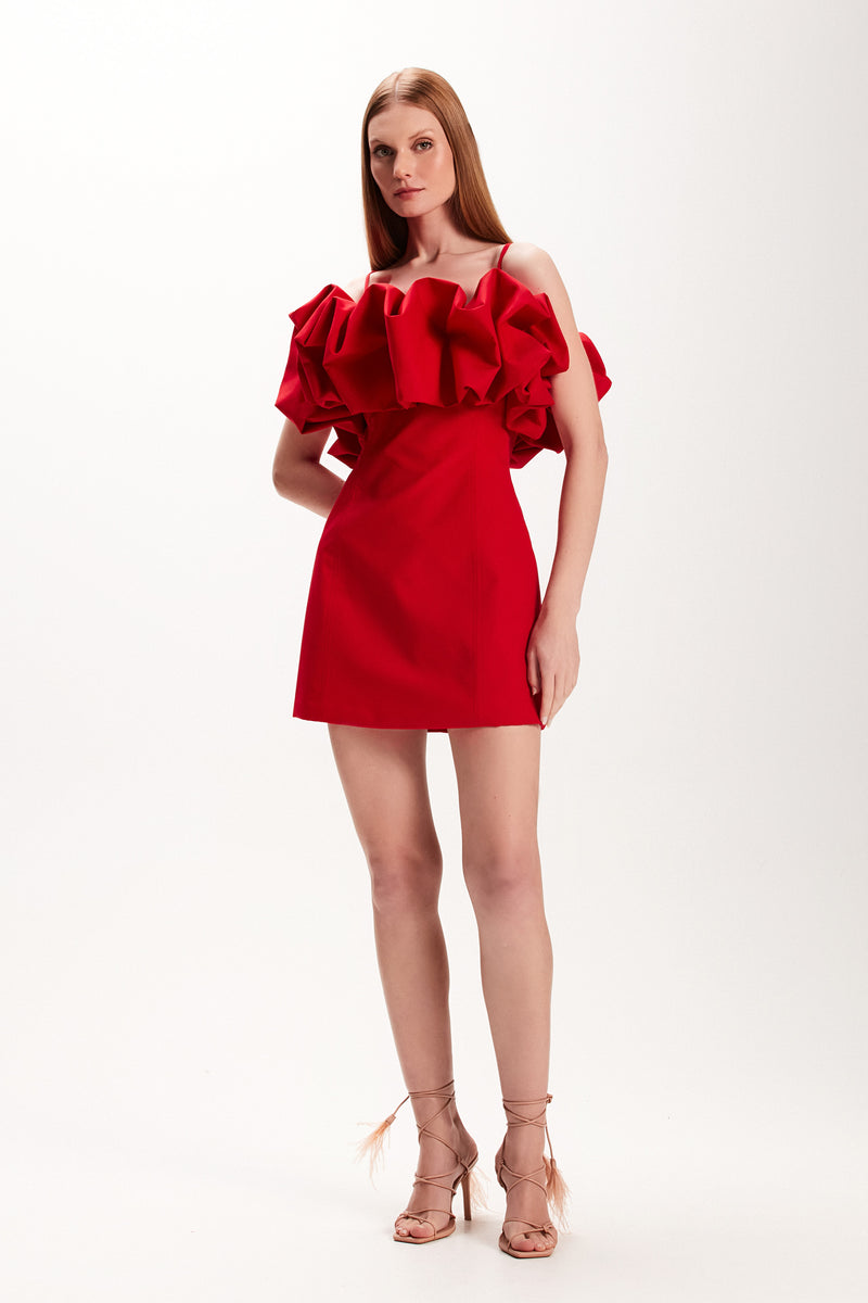 VESTIDO CURTO TRICOLINE BABADO BUSTO VERMELHO (7972817535203)