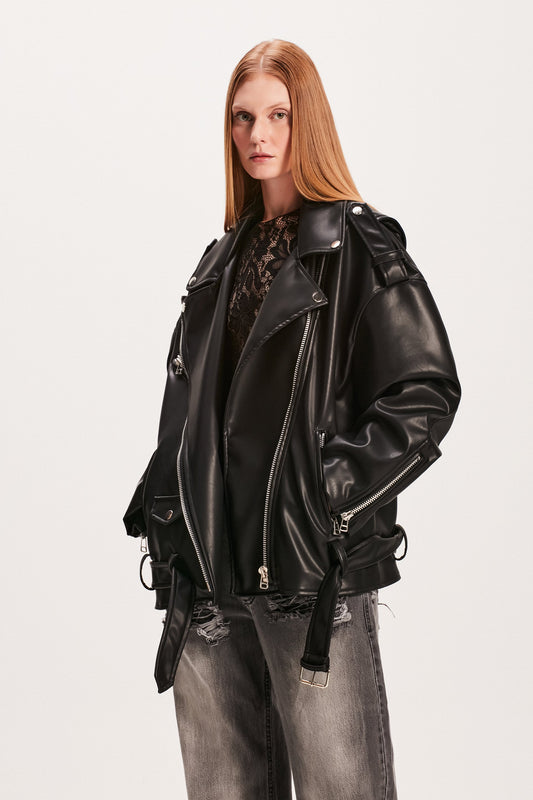 JAQUETA PERFECTO OVERSIZED PU PRETA (8049934434531)