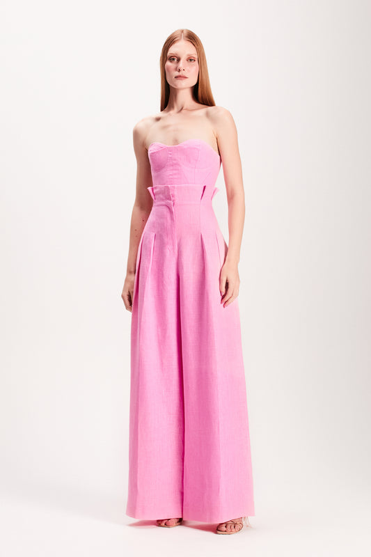 CALÇA CINTURA ALTA LINHO GROSSO ROSA CHICLETE (7855152234723)