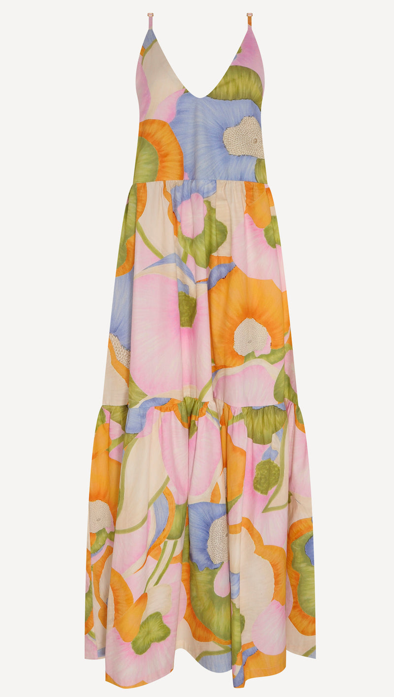 VESTIDO LONGO ALÇAS CAMADAS TRICOLINE ESTAMPA FLORAL CLARA (8030303191267)