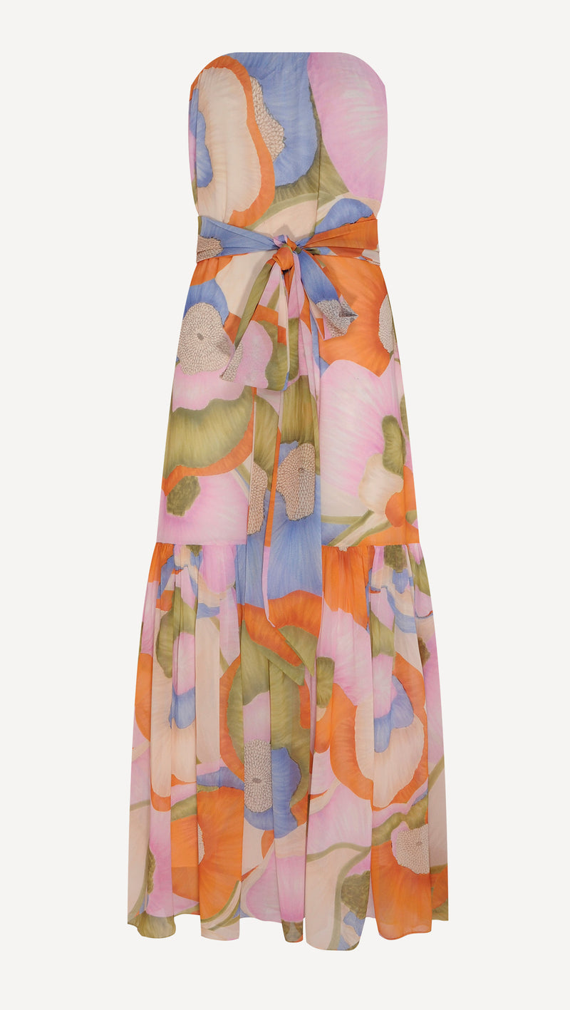 VESTIDO LONGO TOMARA QUE CAIA BABADO ESTAMPA FLORAL CLARA (8030304141539)
